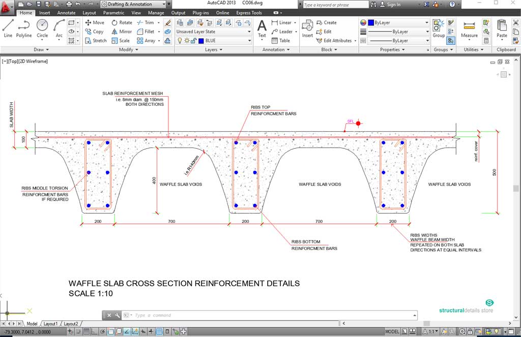 Waffle Slab Cross Section Reinforcement Detail
