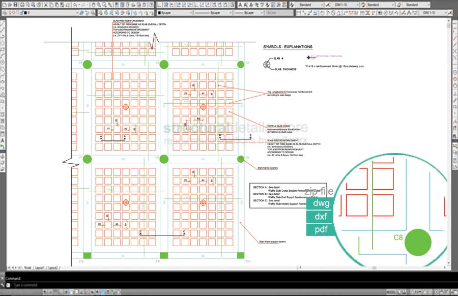 Waffle Slab Plan View Reinforcement Detail
