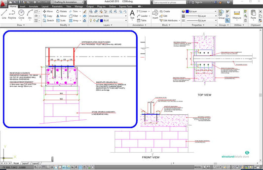 Steel Beam Connection Detail on top of Masonry Stone or Brick Load Bearing Wall