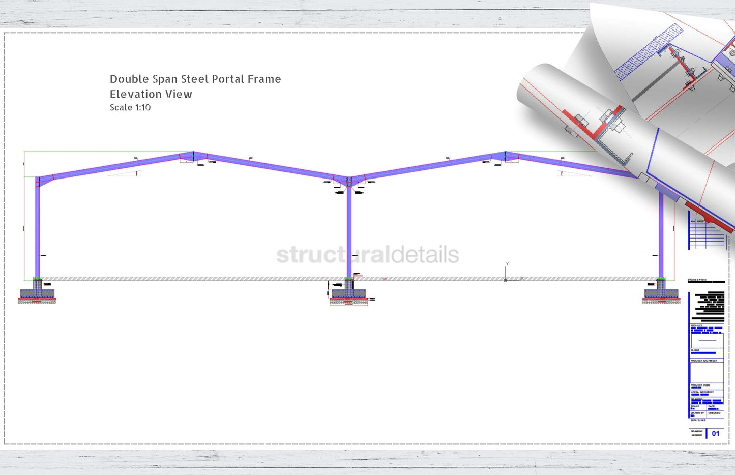 Double Span Hangar Portal Frame Elevation View
