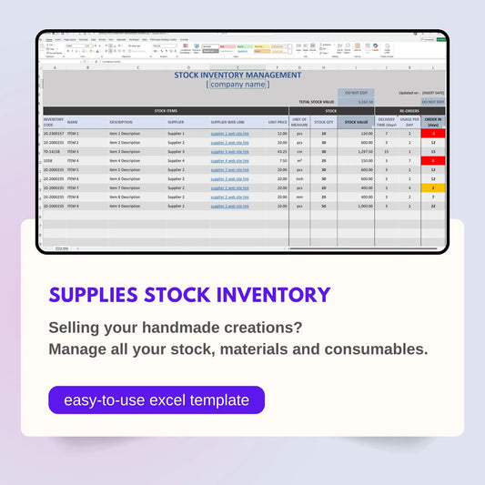 Supplies Stock Inventory Management Excel Template