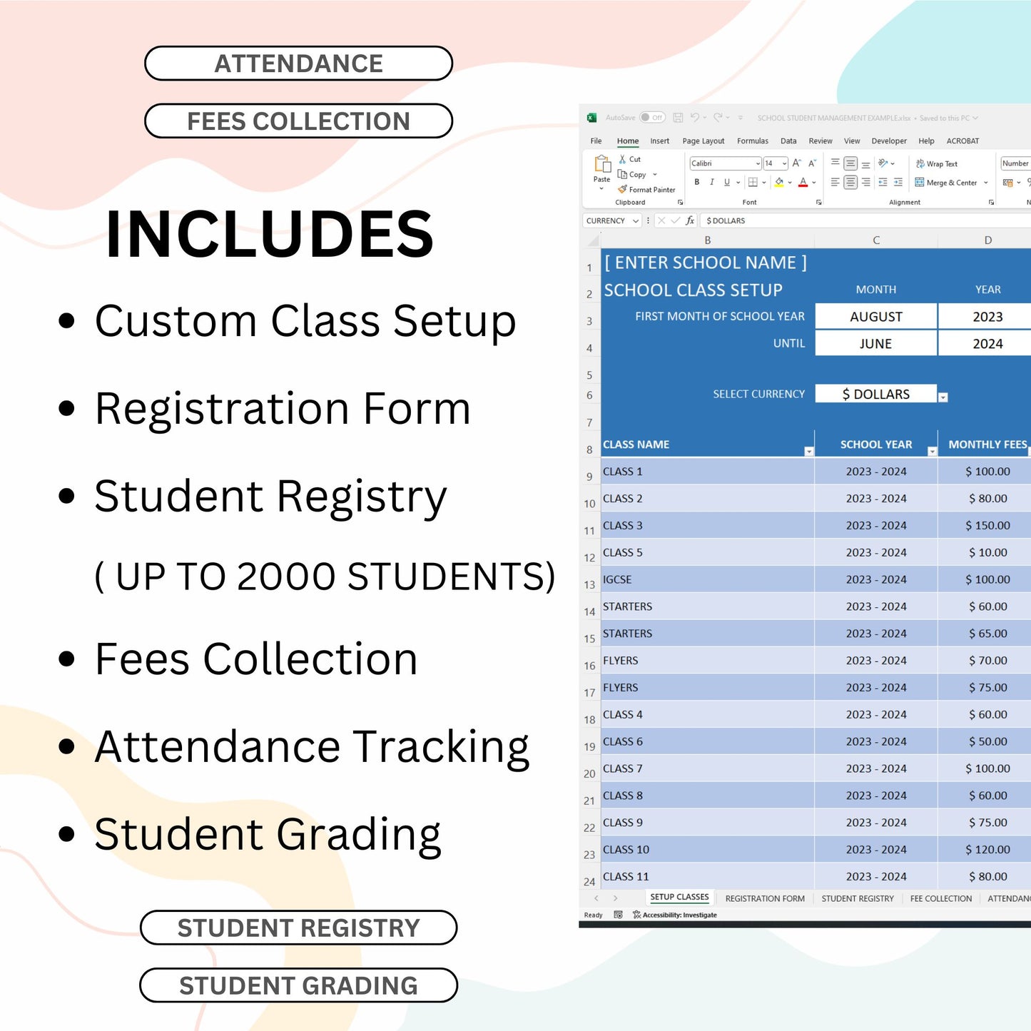 Student Management Excel Templates Package