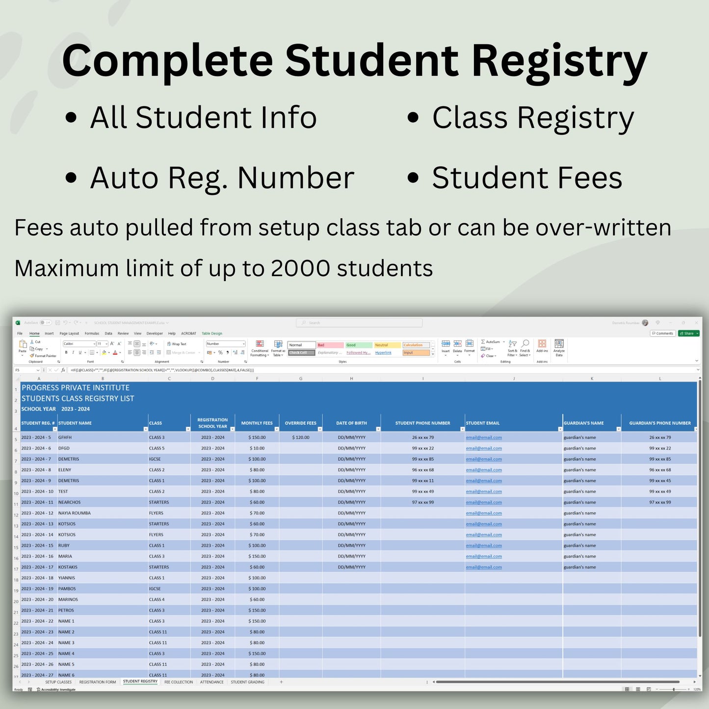 Student Management Excel Templates Package