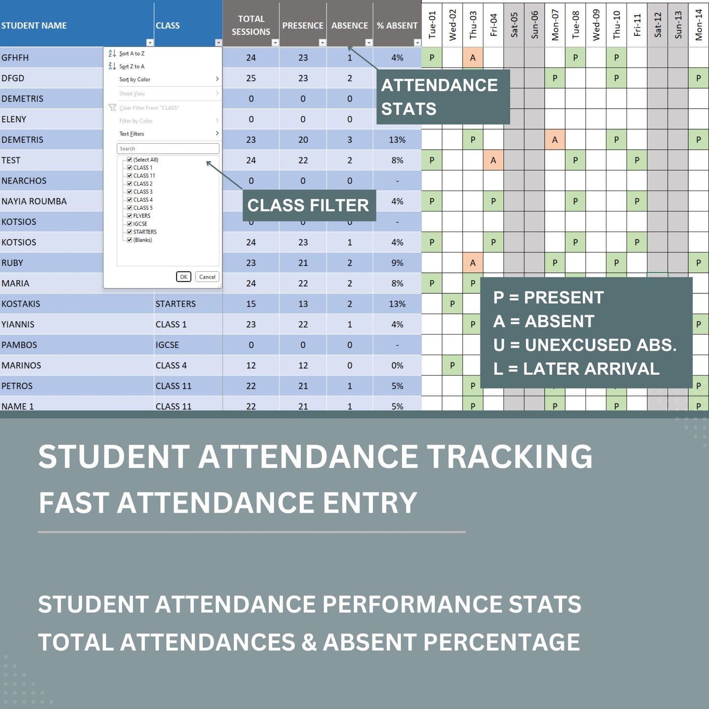 Student Management Excel Templates Package