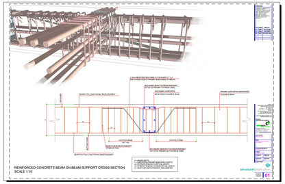 Secondary Concrete Beam Supported on Primary Beam Cross Section Detail