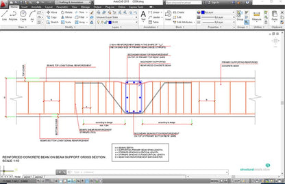 Secondary Concrete Beam Supported on Primary Beam Cross Section Detail