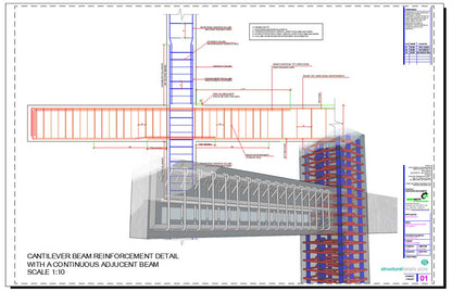 Cantilever Concrete Beam Reinforcement Detail with adjucent continuous beam