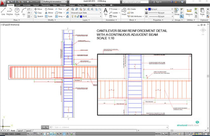 Cantilever Concrete Beam Reinforcement Detail with adjucent continuous beam