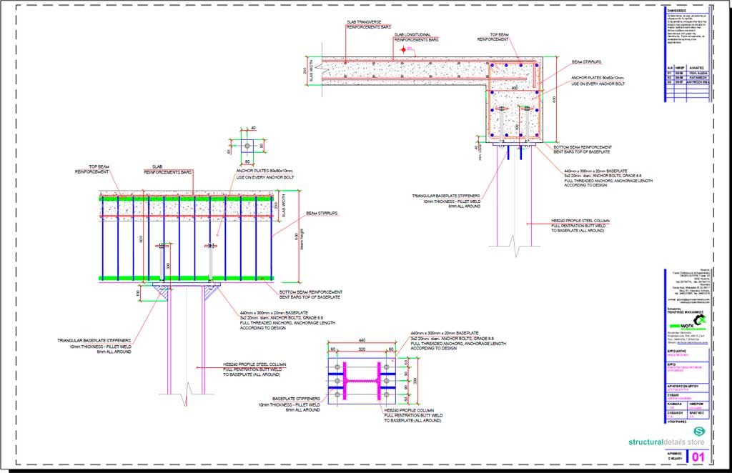 Reinforced Concrete Beam Direct Steel Column Exposed Support