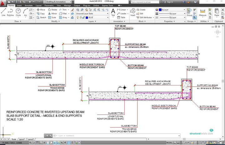 Beam Section. Top Rft Reinforced Concrete Beams CAD drawings - structuraldetails – Page 2
