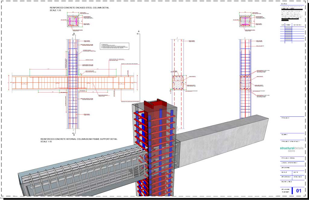 Reinforced Concrete Beam Connection to Composite Column Detail