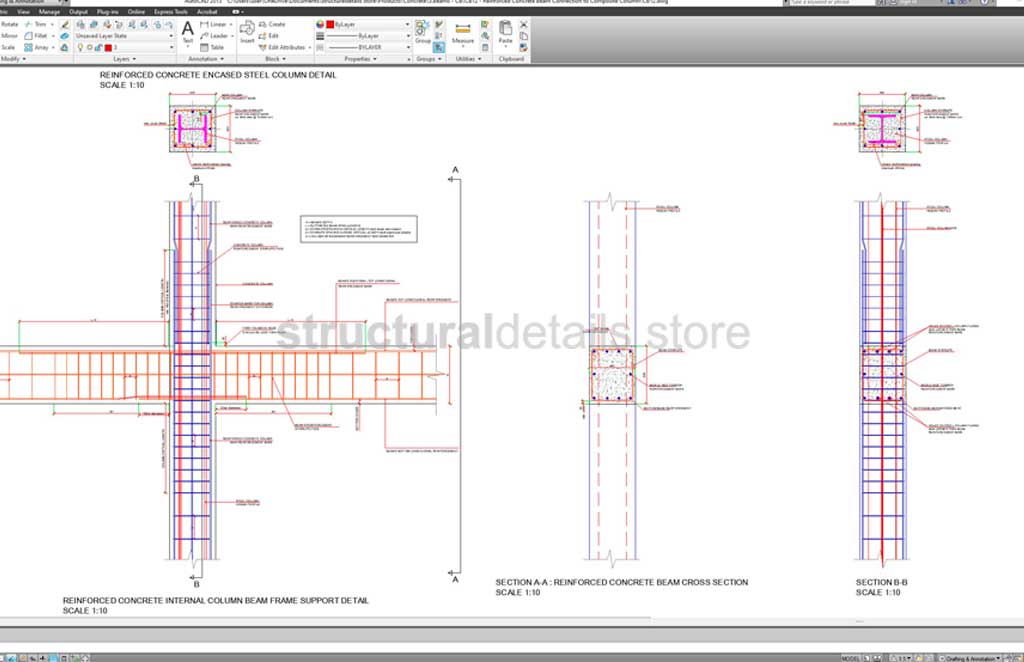 Reinforced Concrete Beam Connection to Composite Column Detail