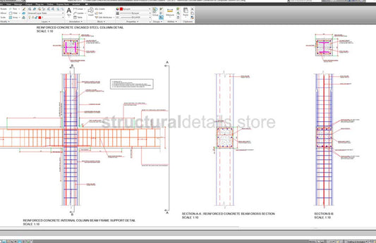 Reinforced Concrete Beam Connection to Composite Column Detail