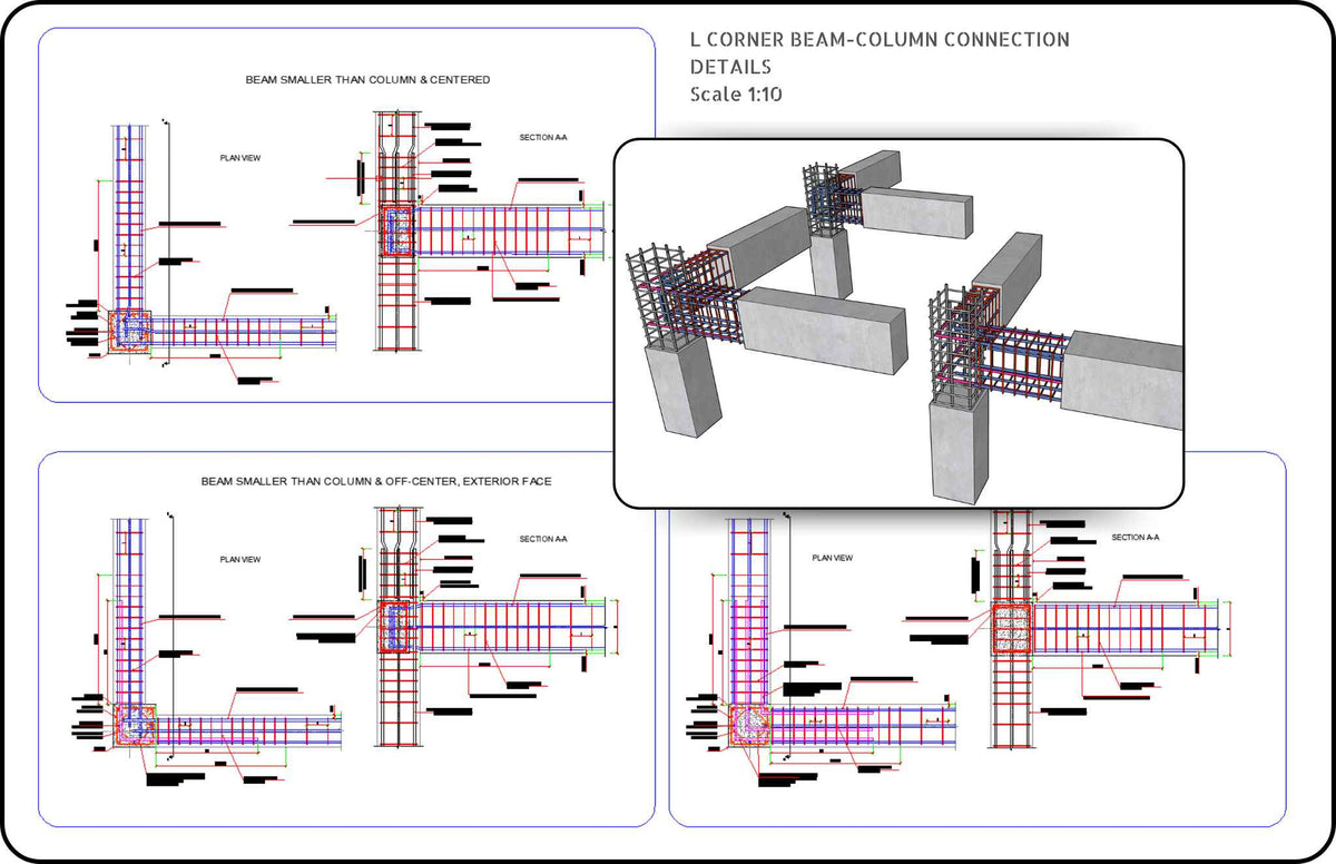 2 L Connection L corner reinforced concrete beam column connection CAD details ...