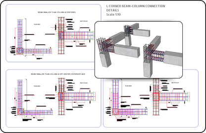 L corner reinforced concrete beam column connection details