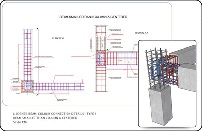 L corner reinforced concrete beam column connection details