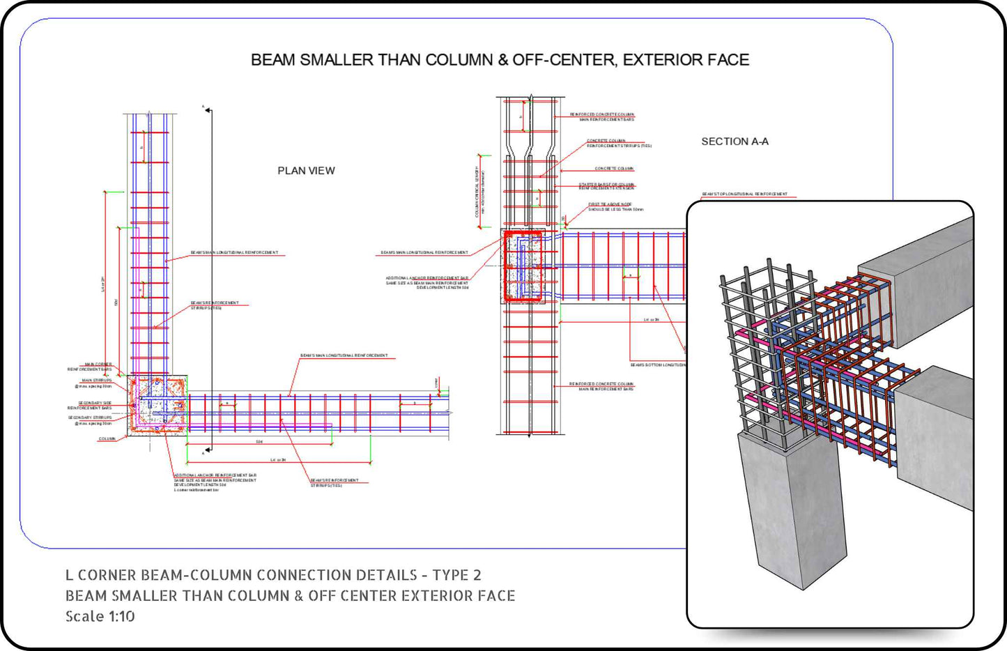 L corner reinforced concrete beam column connection details