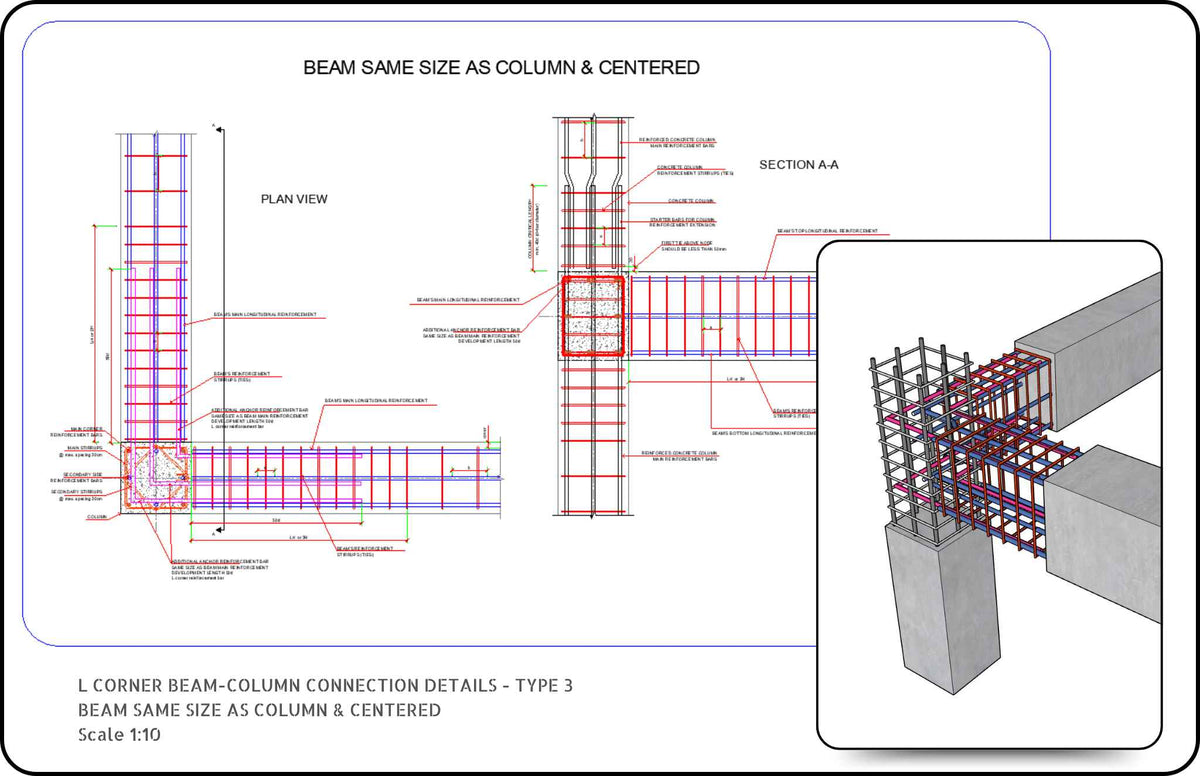 L Connection L corner reinforced concrete beam column connection CAD details ...