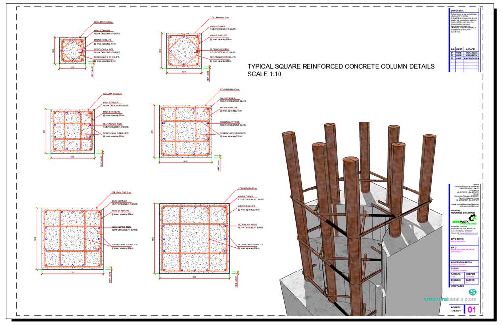 Square Reinforced Concrete Column CAD Details - structuraldetails