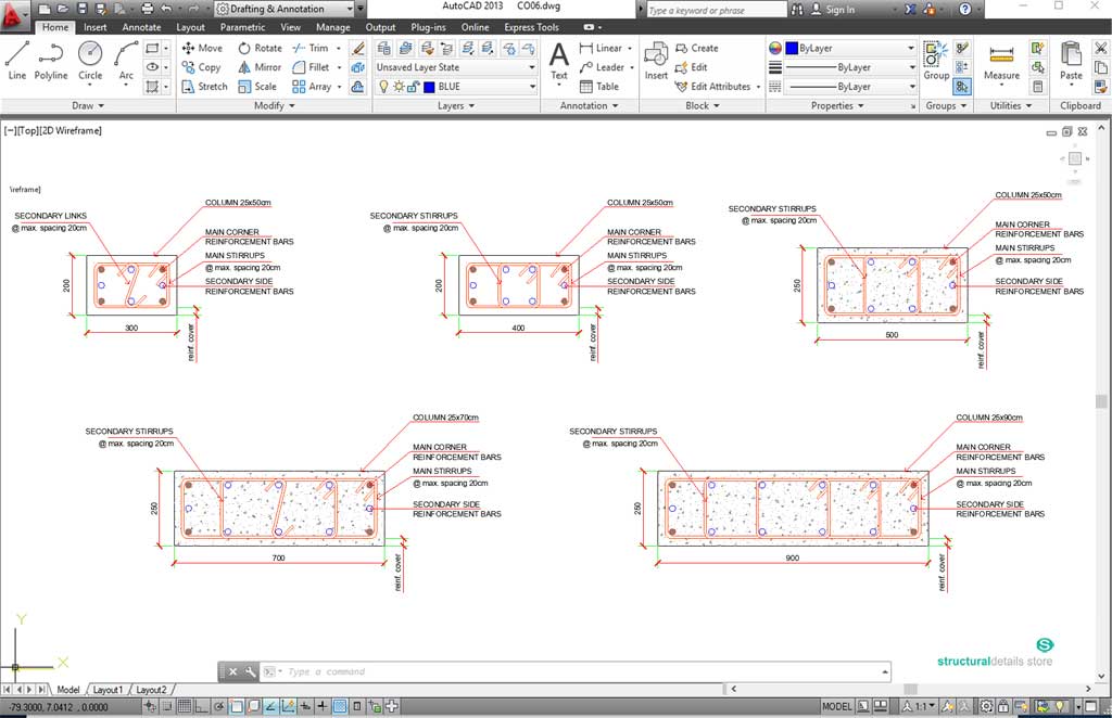 Rectangular Reinforced Concrete Column Section CAD Details ...
