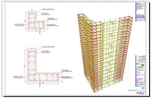 L Shaped Corner Column Reinforcement CAD Details -structuraldetails