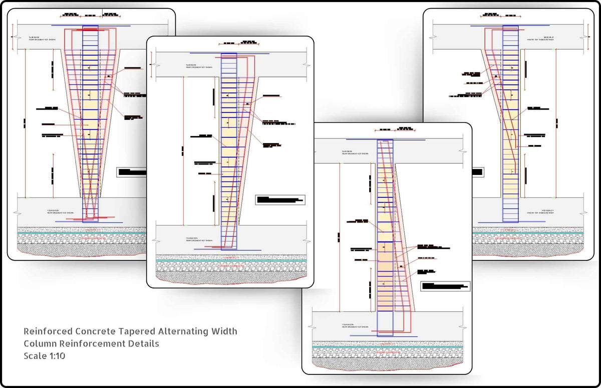 Reinforced Concrete Tapered Alternating Width Variable Size Column CAD ...