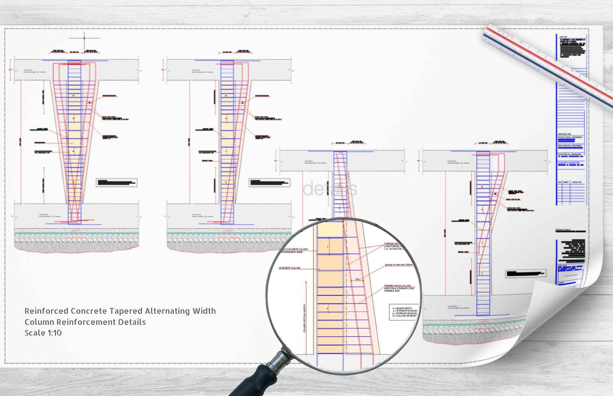 Reinforced Concrete Tapered Alternating Width Variable Size Column CAD ...