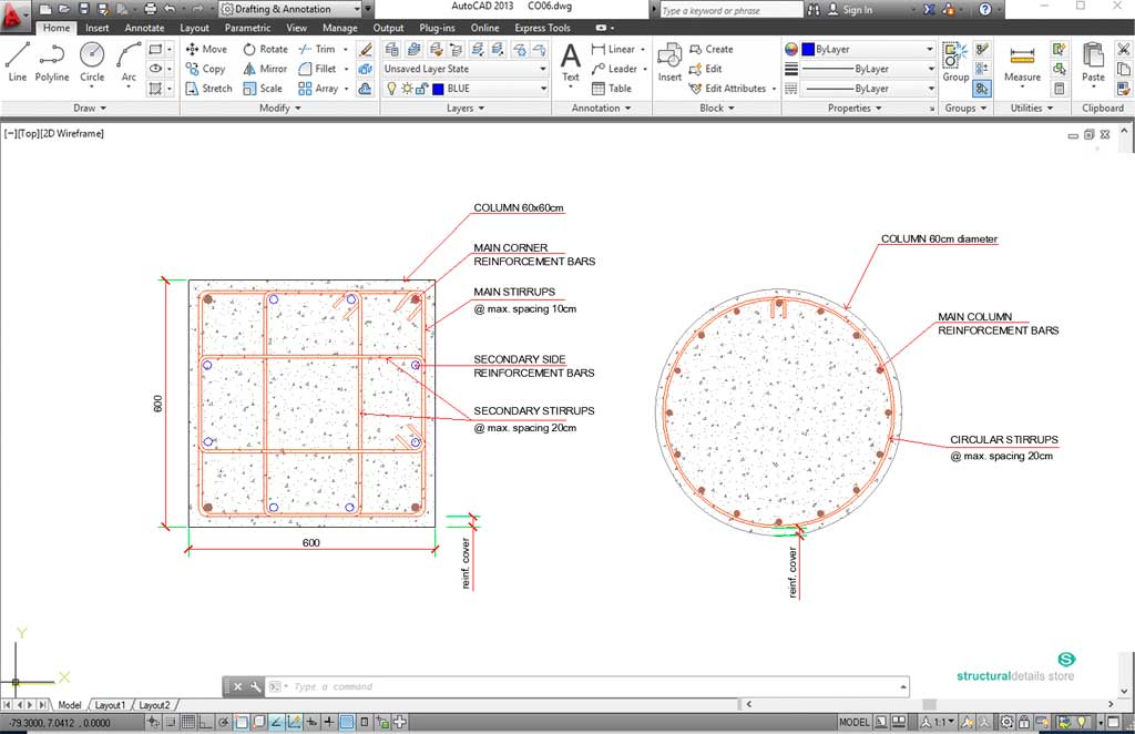 Square to Circular Section Column Connection Detail