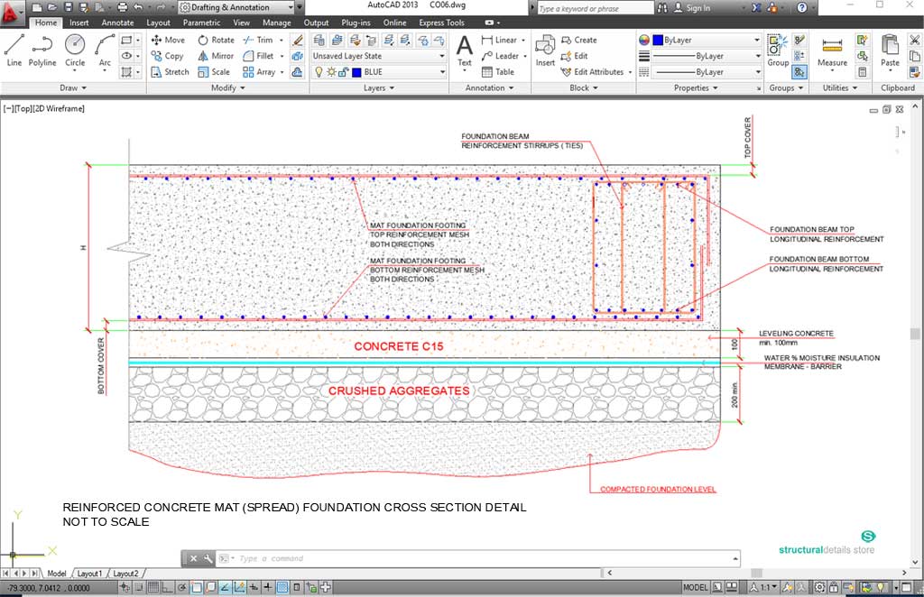 Mat Spread Foundation Cross Section Detail