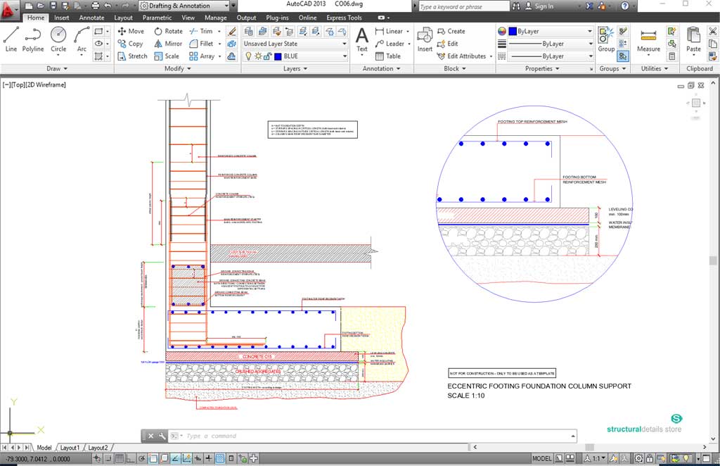 Eccentric Footing Foundation Column Support Detail