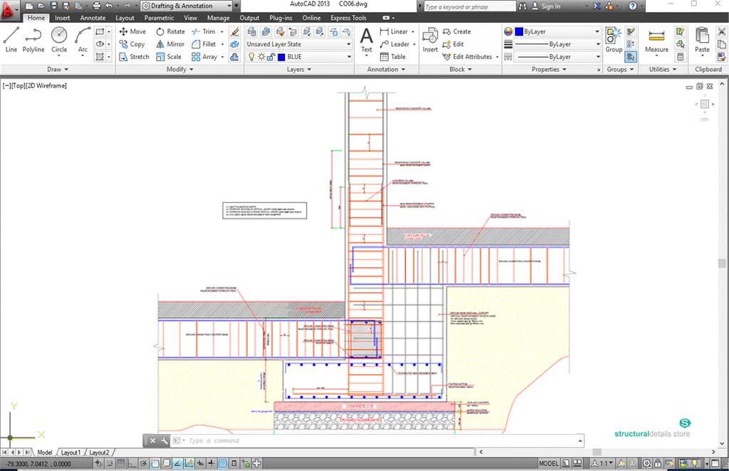 Stepped Reinforced Concrete Foundation Footings Detail