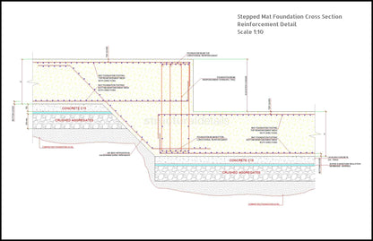 Stepped Reinforced Concrete Mat Spread Foundation Detail