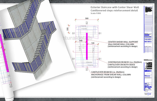 Exterior Cantilever Staircase with Shear Wall Center Support