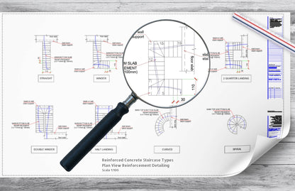 All types of reinforced concrete stairs reinforcement plan views