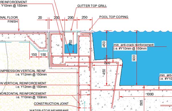 Swimming Pool Jacuzzi Seat Construction Detail