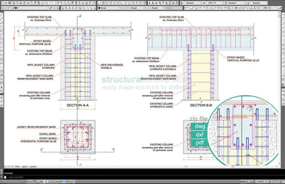 Column Jacketing Anchorage to Top Beam Slab Detail