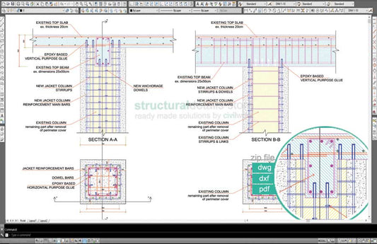 Column Jacketing Anchorage to Top Beam Slab Detail