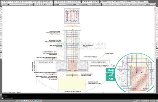 Concrete Column Jacketing Footing Foundation Support Detail