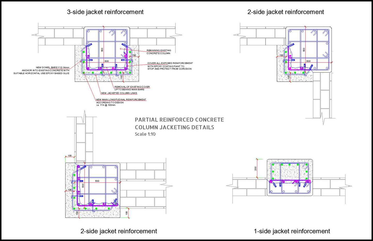 Partial Reinforced Concrete Column Jacketing Details