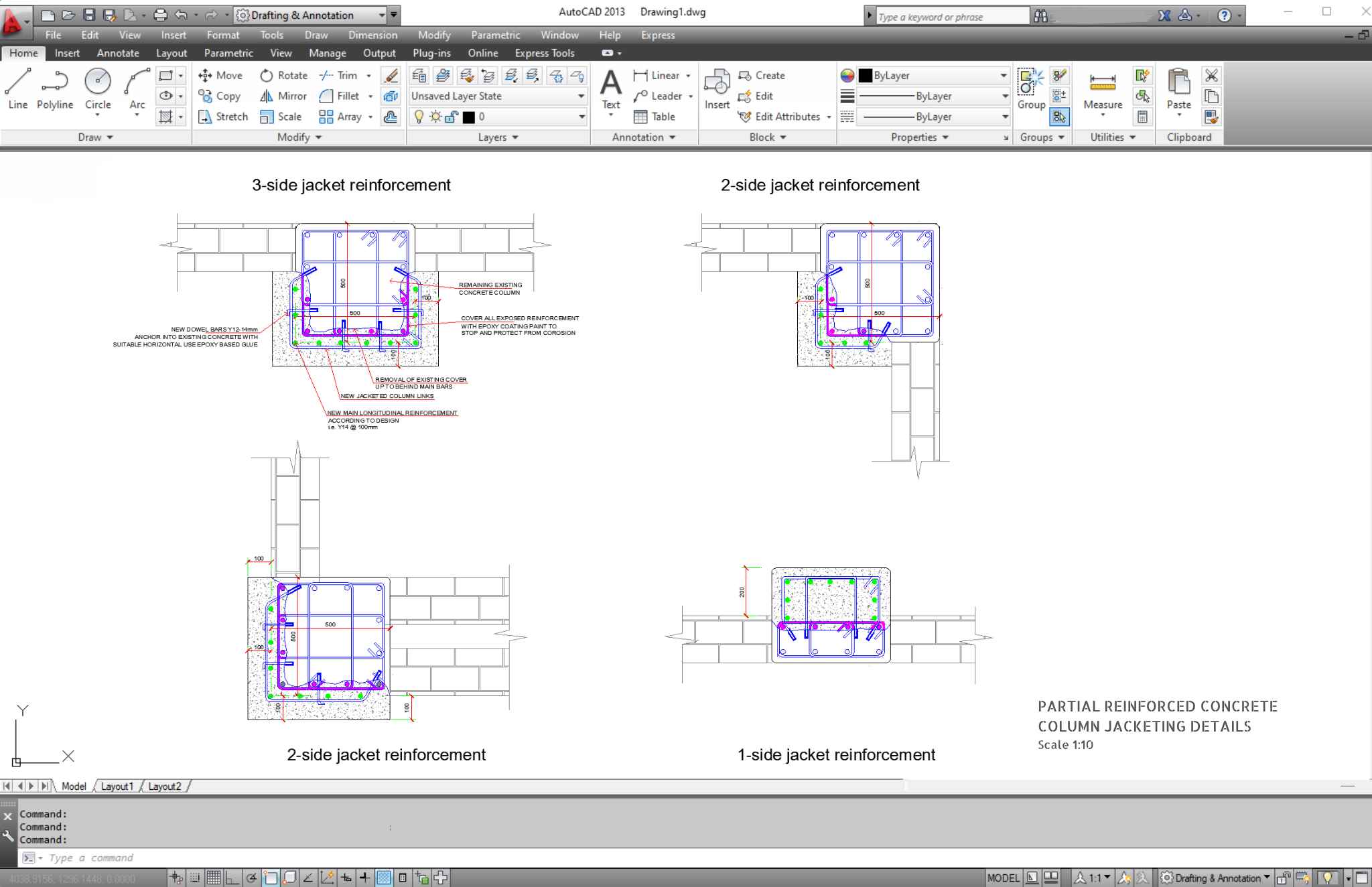 Column Jacket Partial Reinforced Concrete Column Jacketing CAD Details ...