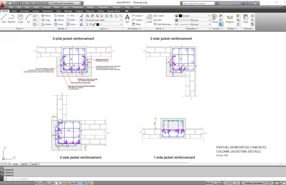 Partial Reinforced Concrete Column Jacketing CAD Details ...