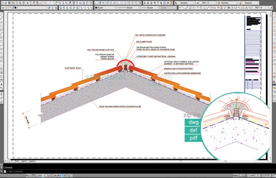 Concrete Roof Slab Ridge Clay Tiles CAD Detail Structuraldetails concrete-roof-slab-ridge-clay-tiles-cad-detail-structuraldetails