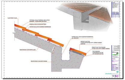 Concrete Roof Slab Clay Tiles with Hidden Gutter Detail