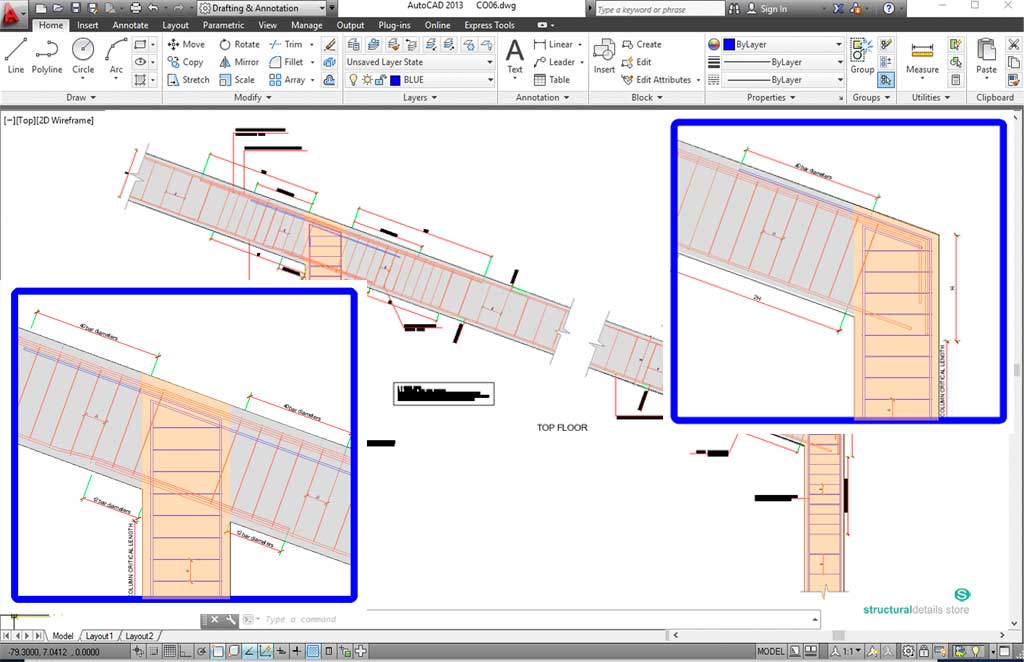 Inclined Roof Reinforced Concrete Beam Column Frame Joint Connection Detail