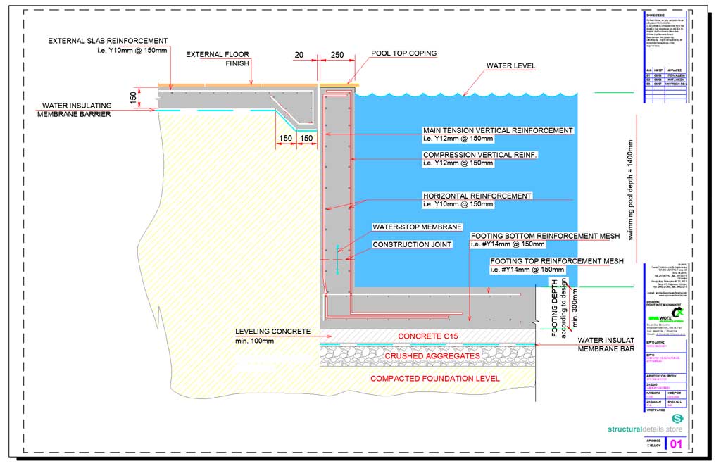 Skimmer Type Swimming Pool Retaining Wall Detail