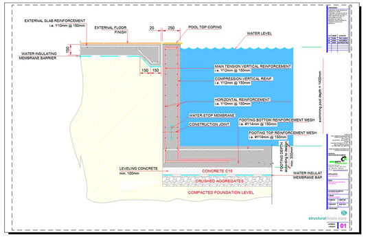 Skimmer Type Swimming Pool Retaining Wall Detail