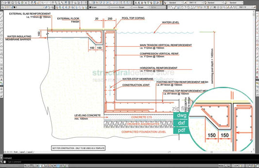 Skimmer Type Swimming Pool Retaining Wall Detail