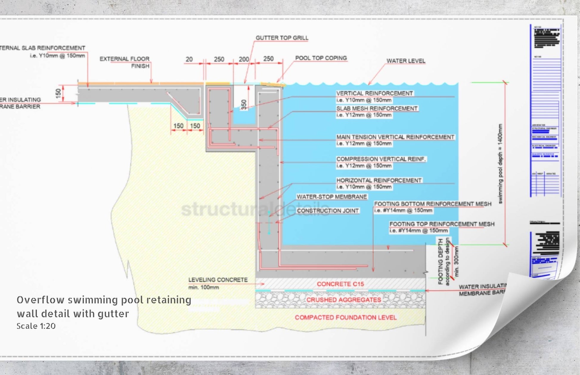 Concrete Swimming Pool Construction Cad Details AutoCAD Construction