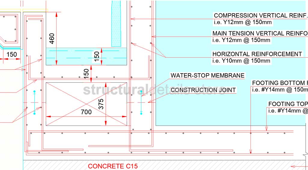 Infinity Type Swimming Pool Retaining Wall with Catch Pool Detail