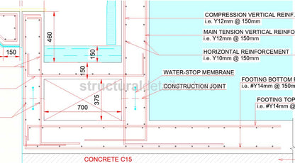 Infinity Type Swimming Pool Retaining Wall with Catch Pool Detail